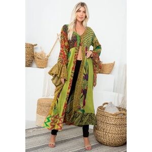 Bohemian Green and Red Women's Kimono